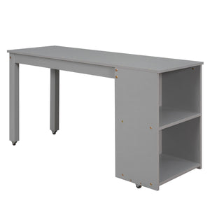 Loft Low Study Bed With Cabinet, Shelves And Rolling Portable Desk, Multiple Functions