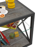 Modern End Table Nightstand with Tempered Glass & Wood Grain MDF