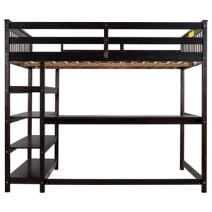 Loft Bed With Storage Shelves And Under Bed Desk