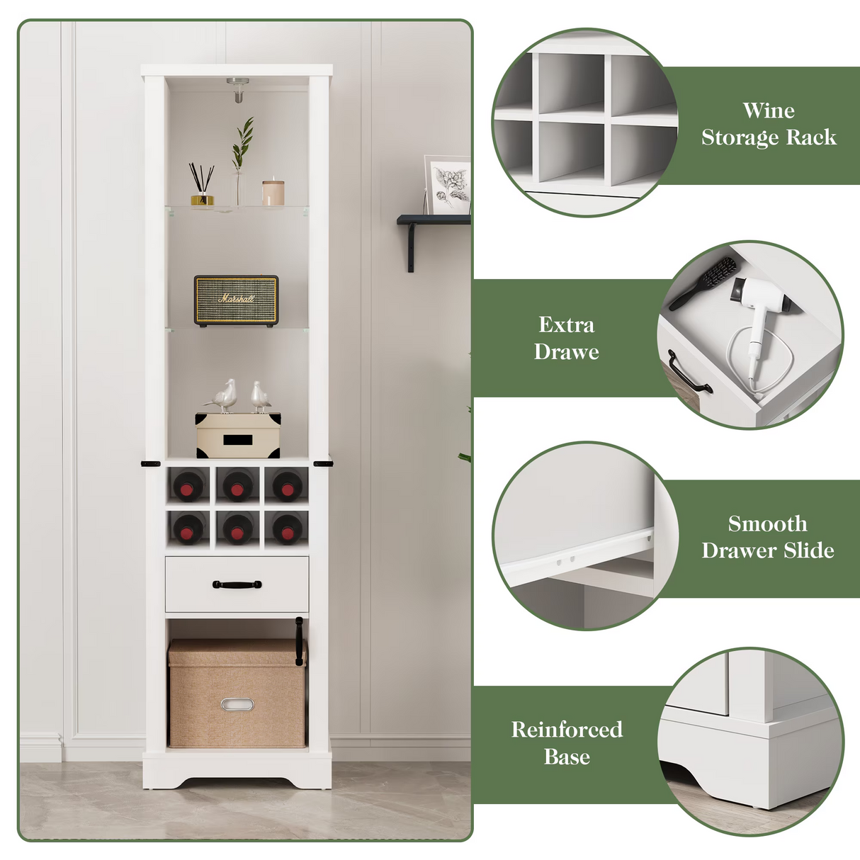 75'' Tall Storage Cabinet with LED Light, Farmhouse Style