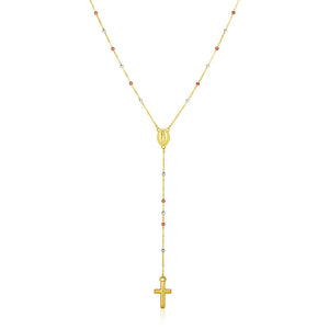 14k Tri Color Gold Lariat Rosary Necklace