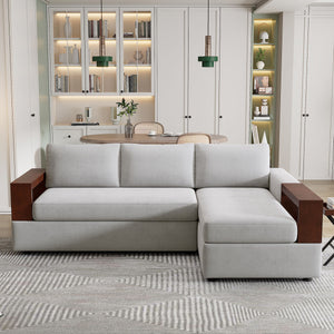 87.4' Sectional Sofa with Reversible Armrests Gray Chenille Upholstery