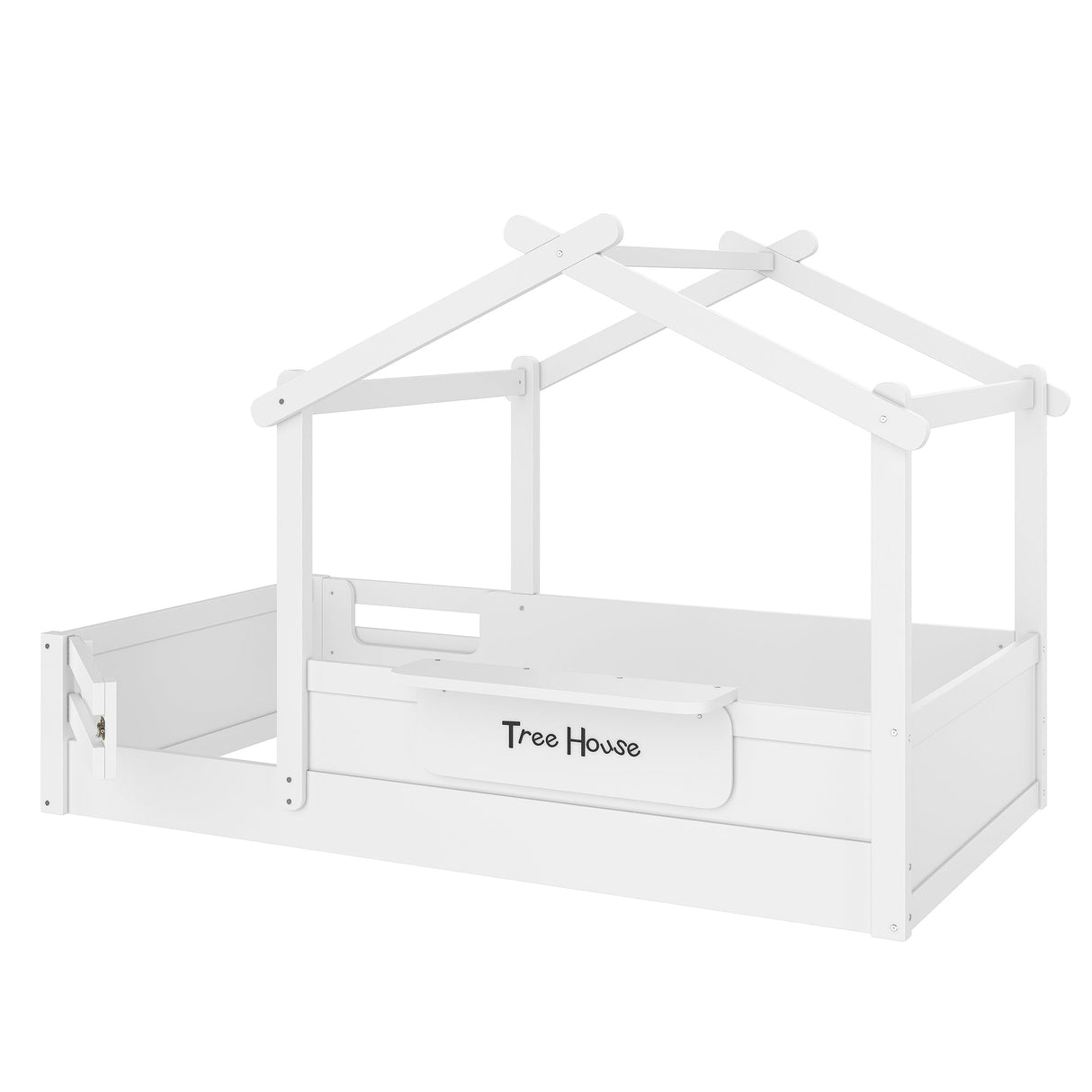Twin Size Floor Bed with Guardrails and Roof