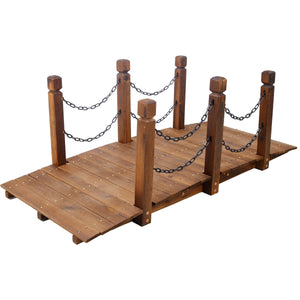 5 Ft Wooden Garden Bridge, Stained Wood Arc Footbridge