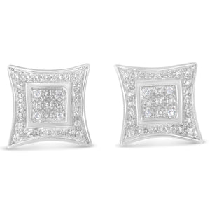 .925 Sterling Silver Diamond Accented 4-Stone Four Pointed Star Shaped Halo-Style Stud Earrings (H-I Color, I2-I3 Clarity)