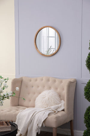 Circle Wall Mirror with Wooden Frame - Black, Light Brown, Dark Brown
