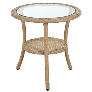 U_STYLE Outdoor Leisure Set with 2 Rattan Chairs & Glass Table