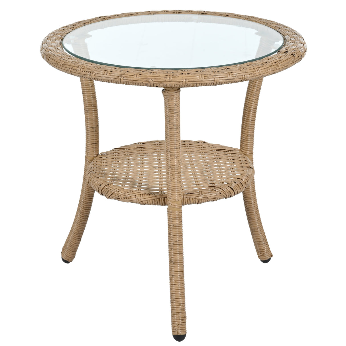 U_STYLE Outdoor Leisure Set, 2 Rattan Single Chairs with Glass Round Table