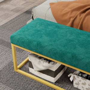 Mid-Century Modern Storage Bench for Entryway with Steel Frame - Synthetic Leather