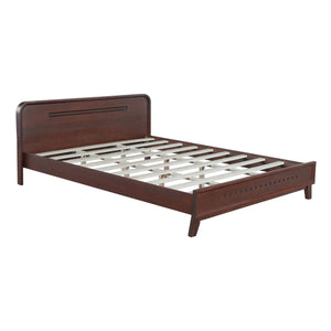 Pine Solid Wood Queen Size Bed, Dark Walnut