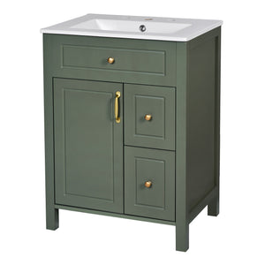 Elegant Bathroom Vanity With Ceramic Sink, Soft Close Doors And Drawers, Double Storage Racks