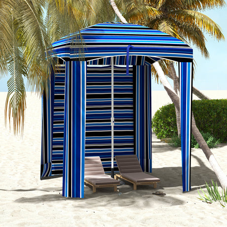 5.9'-x-5.9'-portable-beach-umbrella,-ruffled-outdoor-cabana-with-walls,-vents,-sandbags,-carry-bag,-blue-stripe-Umbrellas-&-Sunshades