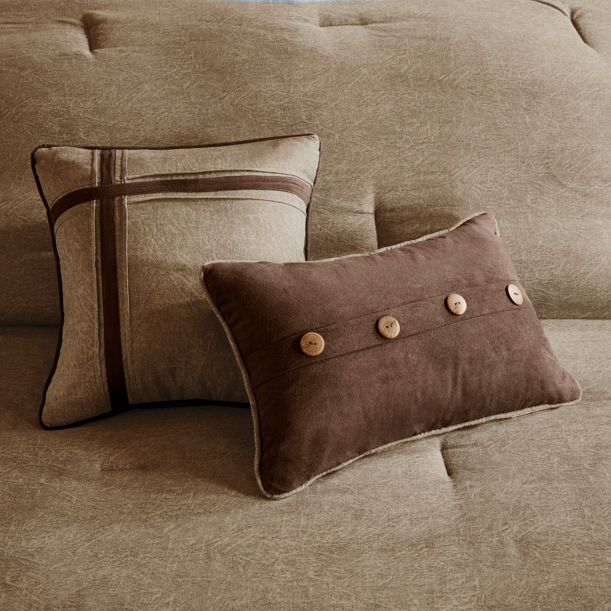 Brown Faux Suede Comforter Set with Hypoallergenic Filling – Queen, 7 Piece
