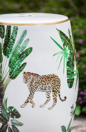 13x13x18" Ceramic Garden Stool Jungle-Themed Accent Side Table