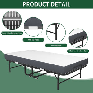 Twin Folding Bed With Memory Foam Mattress Portable Rollaway Bed Sturdy Metal Frame - Brushed Nickel