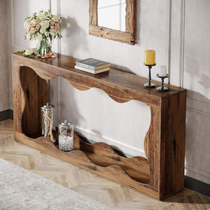 Console Table With Storage, Narrow Entryway Stand For Living Hallway - Light Brown