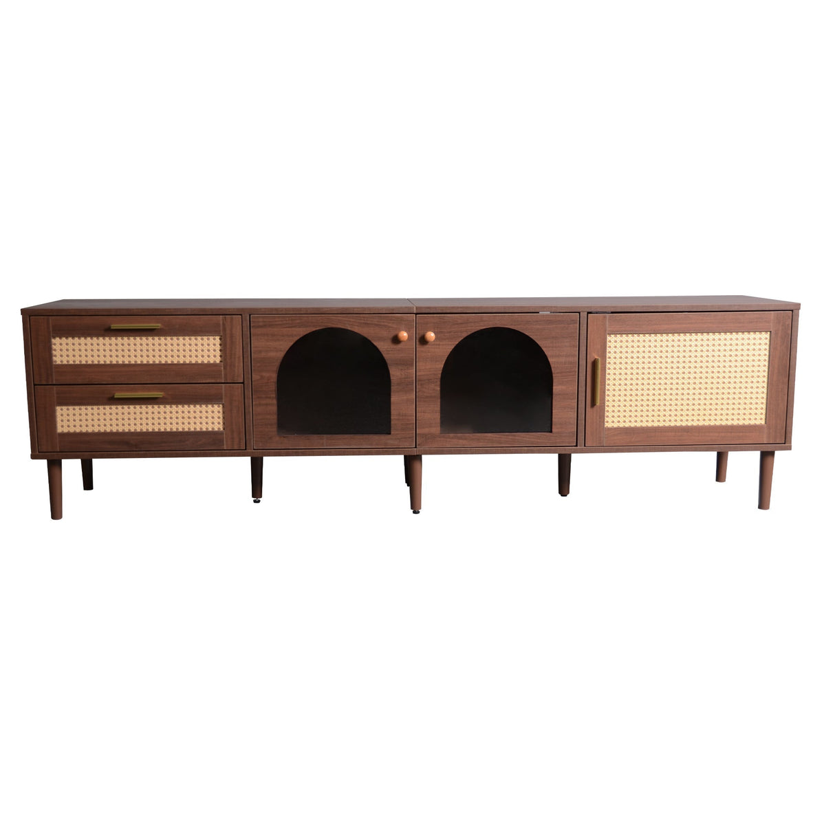 Rattan TV Stand with 3 Cabinets & 2 Drawers