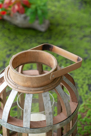 Decorative Wooden Lantern with Handle - Pearl Silver