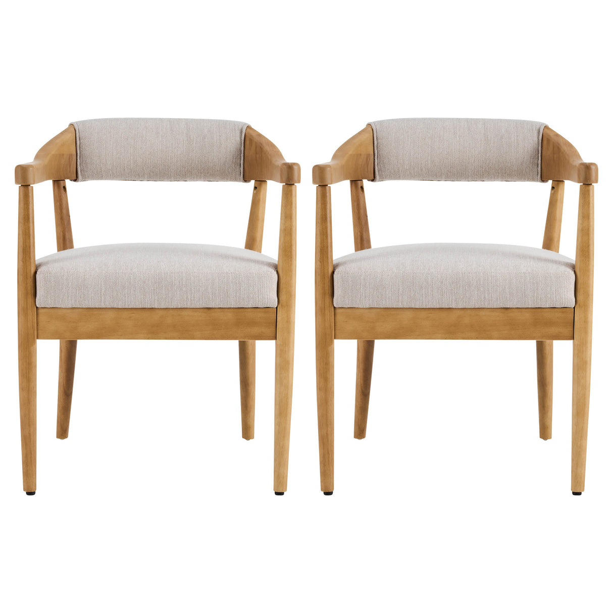 Wood Frame Upholstered Dining Chairs with Armrests (Set of 2) - Beige + Natural