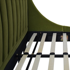 Aspen Vertical Tufted Headboard Platform Bed Set, King, Olive Green Performance Velvet