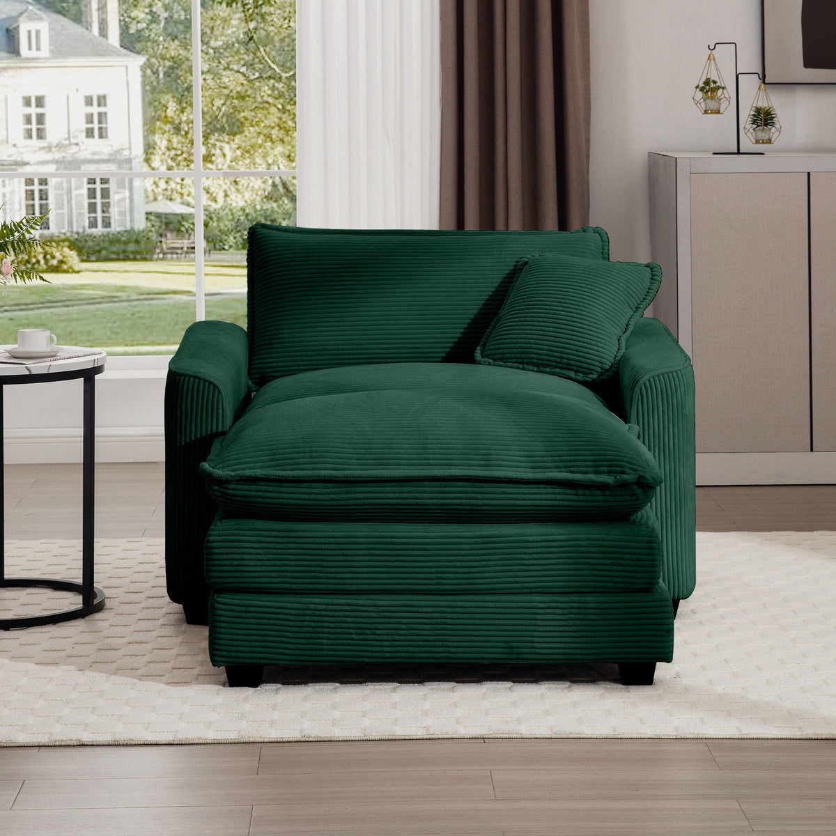 Classic Modern Comfortable Single Chair Deep Seat Sofa With Footstool