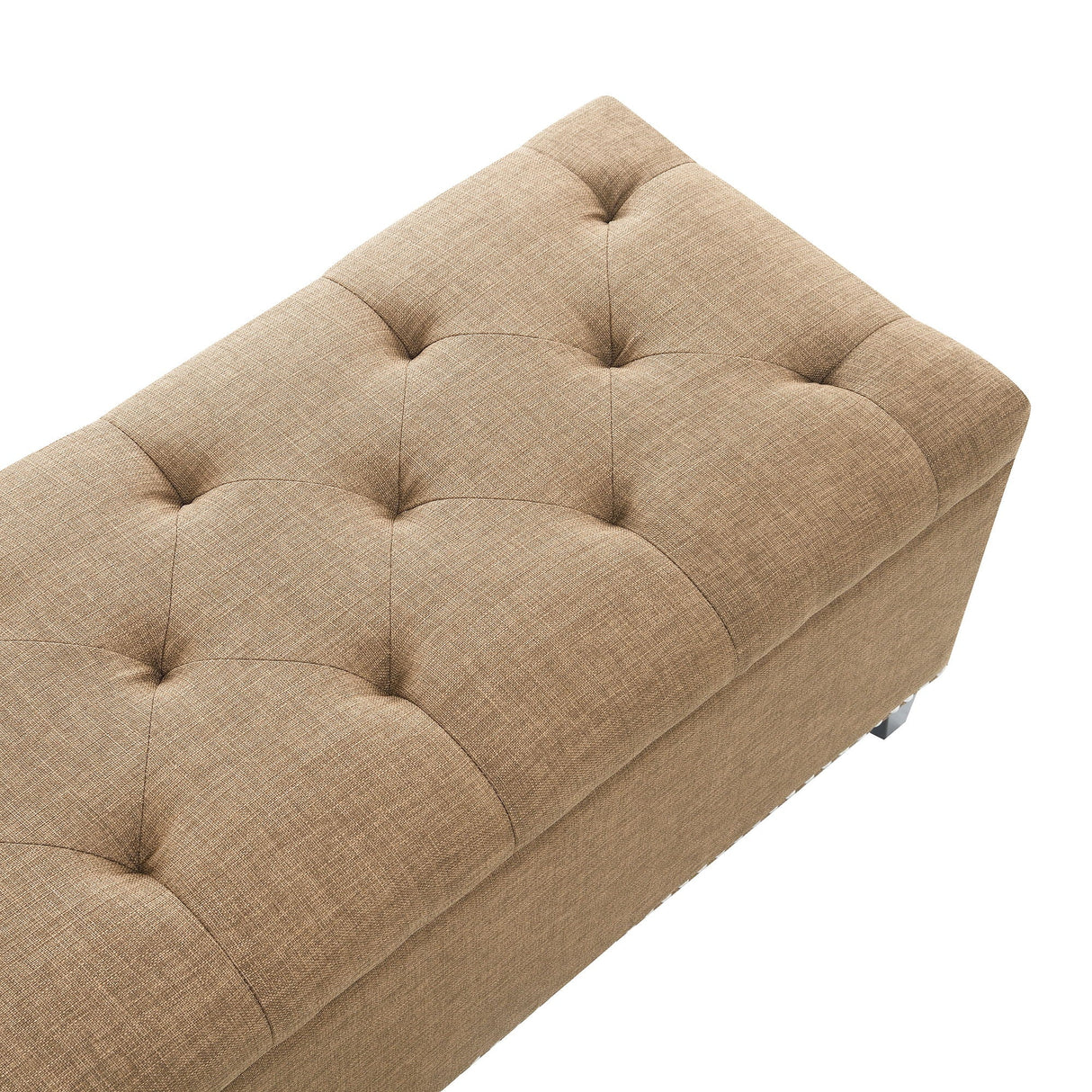 Button Tufted Storage Ottoman, Living Room Bench With Safety Close Hinge - Brown