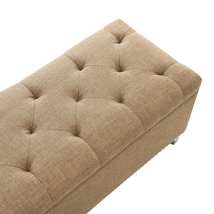 Button Tufted Storage Ottoman, Living Room Bench With Safety Close Hinge - Brown