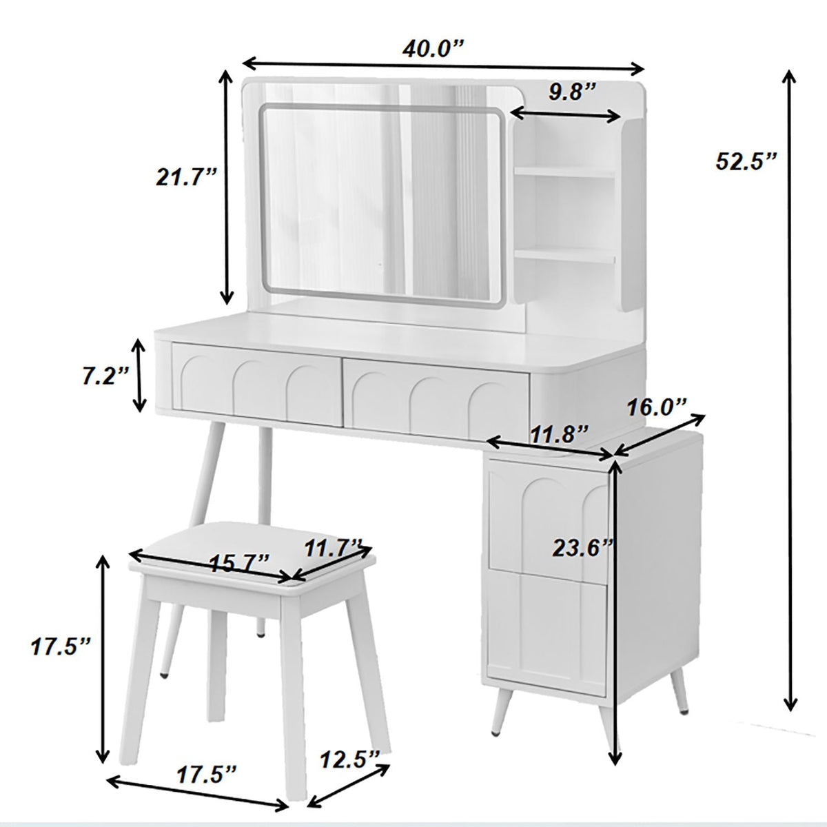 Modern Makeup Vanity Desk with LED Lights and 4 Drawers - White