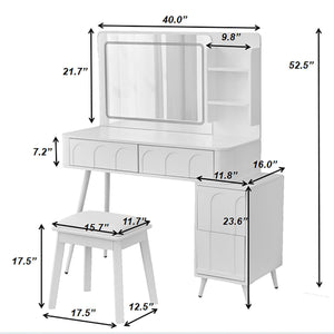 Modern Makeup Vanity Desk with LED Lights and 4 Drawers - White