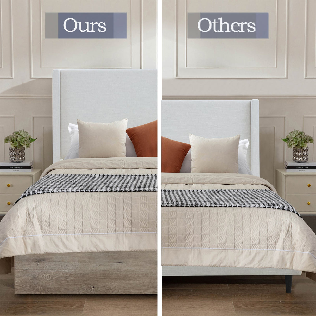 Shelton Upholstered Wingback Bed with 54-inch High Headboard in Textured Ivory Canvas Chenille