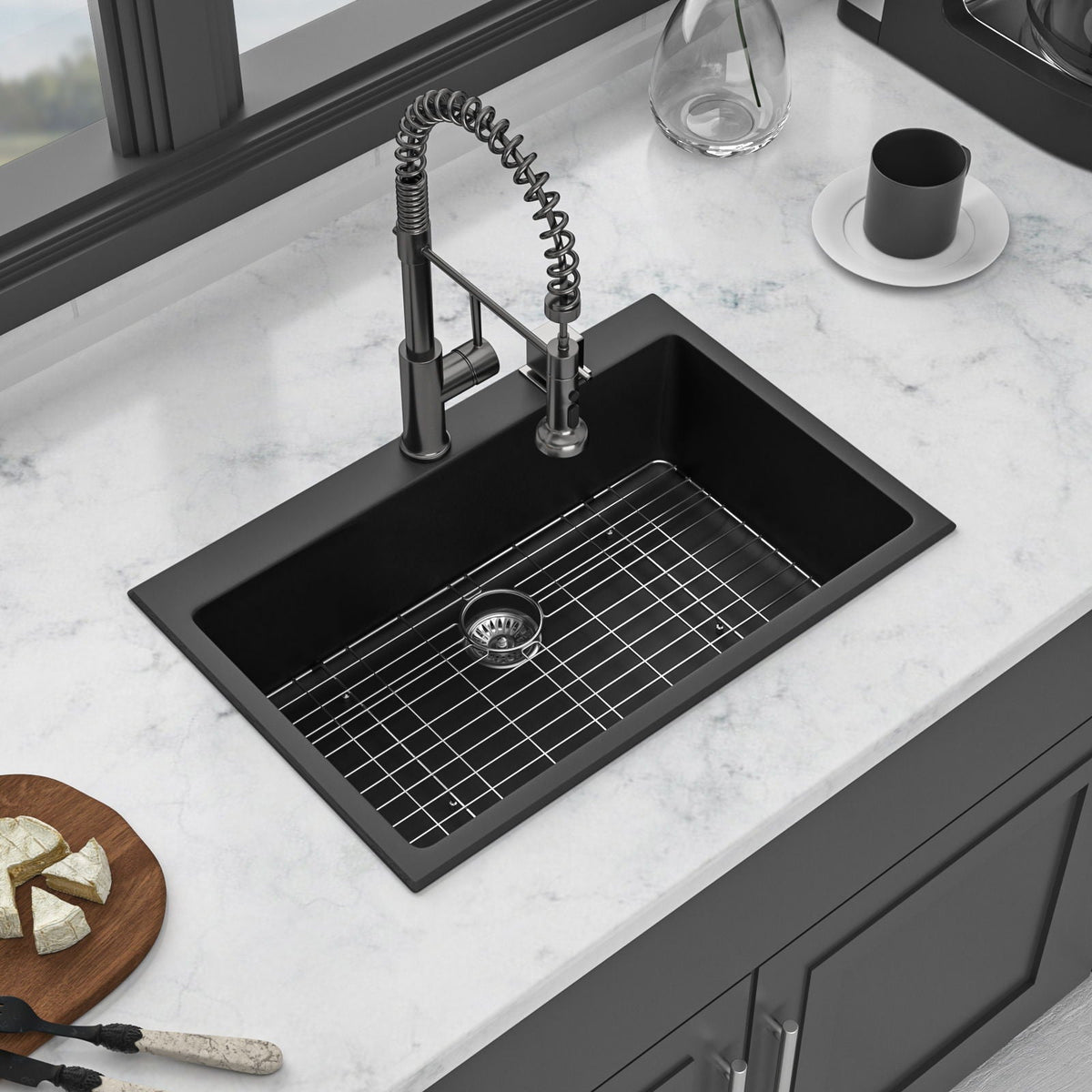 Quartz Kitchen Sink, Granite Composite, Drop In Sink With Durable Design