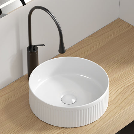 Small Bathroom Sink - 14 Inch Round Above Counter Porcelain Ceramic
