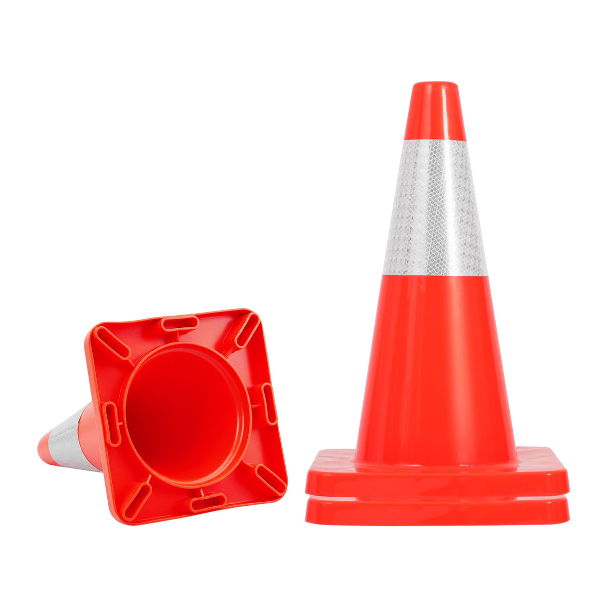 18-Inch Traffic Safety Cones, 2-Pack, PVC Road Cones with Reflective Collar
