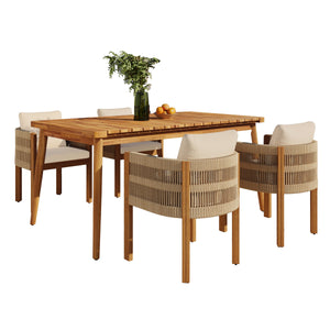Outdoor Dining Set with Acacia Wood Table and 4 Chairs - Beige