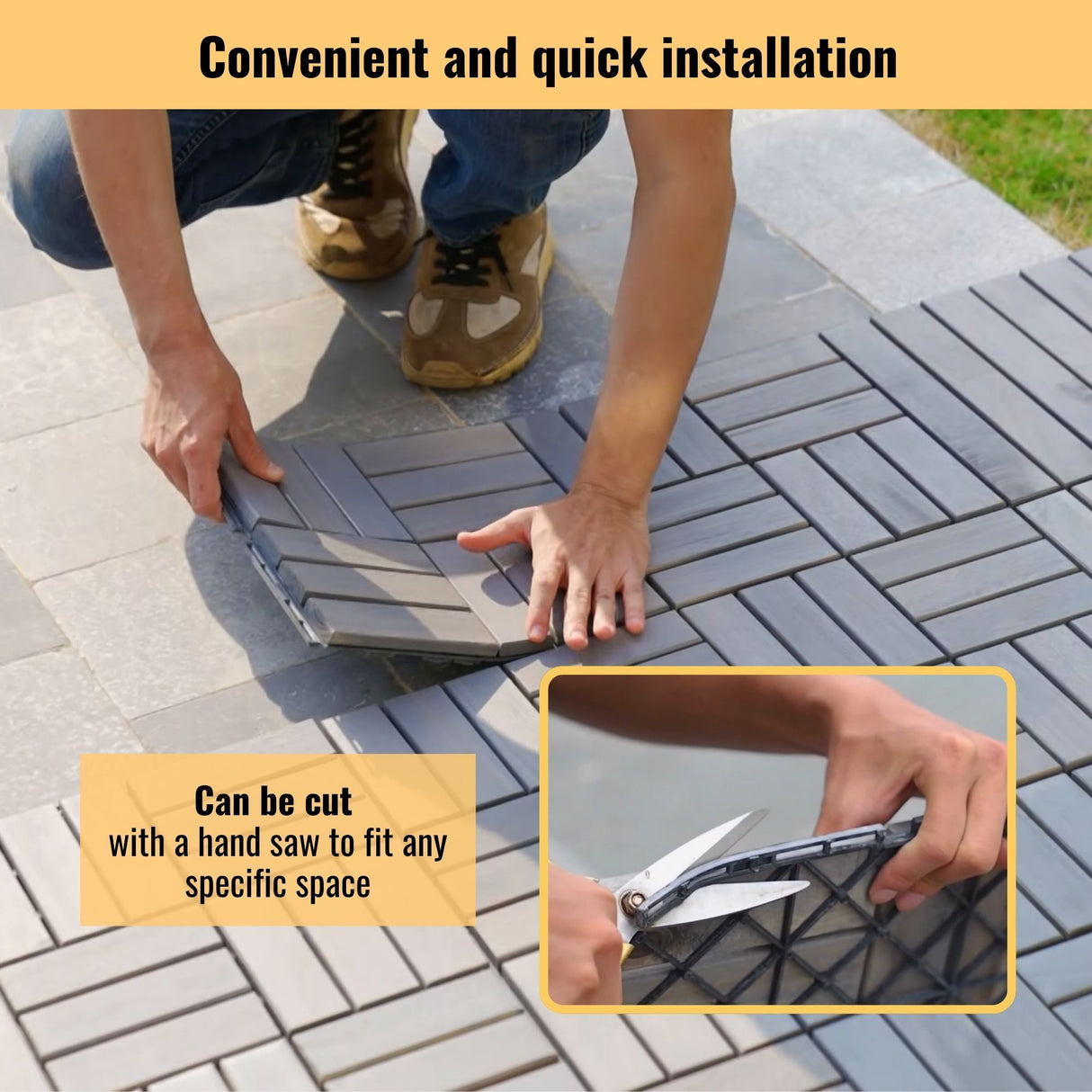 Acacia Wood Interlocking Deck Tiles Checker Pattern For Outdoor Flooring