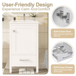 Bathroom Vanity With Ceramic Sink, Soft Close Drawers, Door Organizer, Divider Drawer, Adjustable Foot Pads