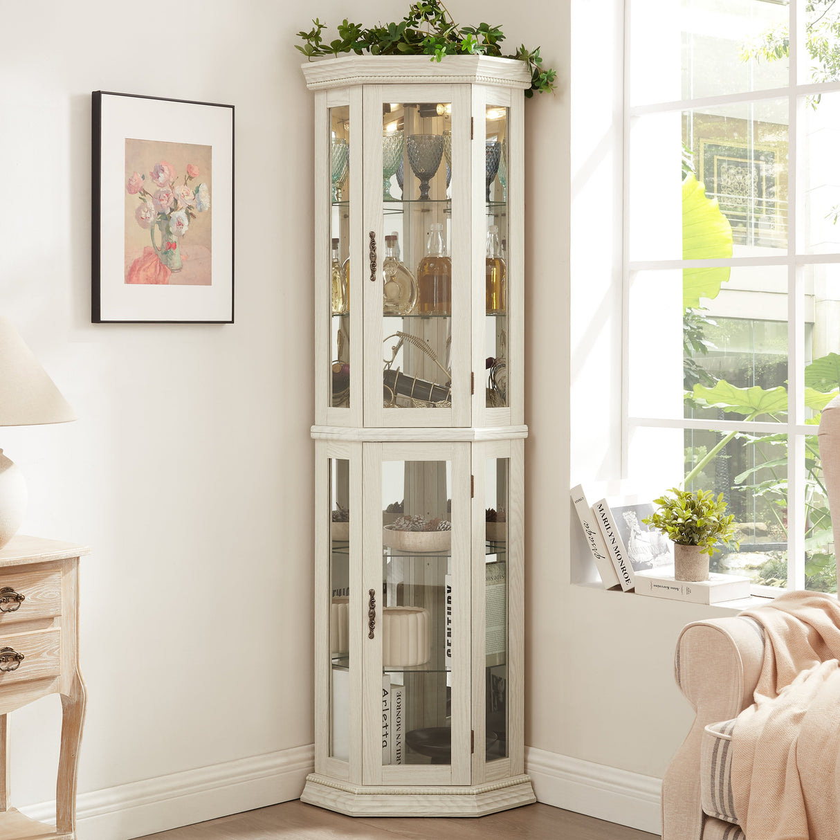 Elegant Lighted Corner Curio Cabinet