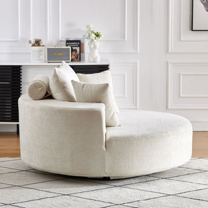Single Swivel Chair, Fluffy Modern Sleeper, 360 Degree Swivel Chair For Living Room - Beige