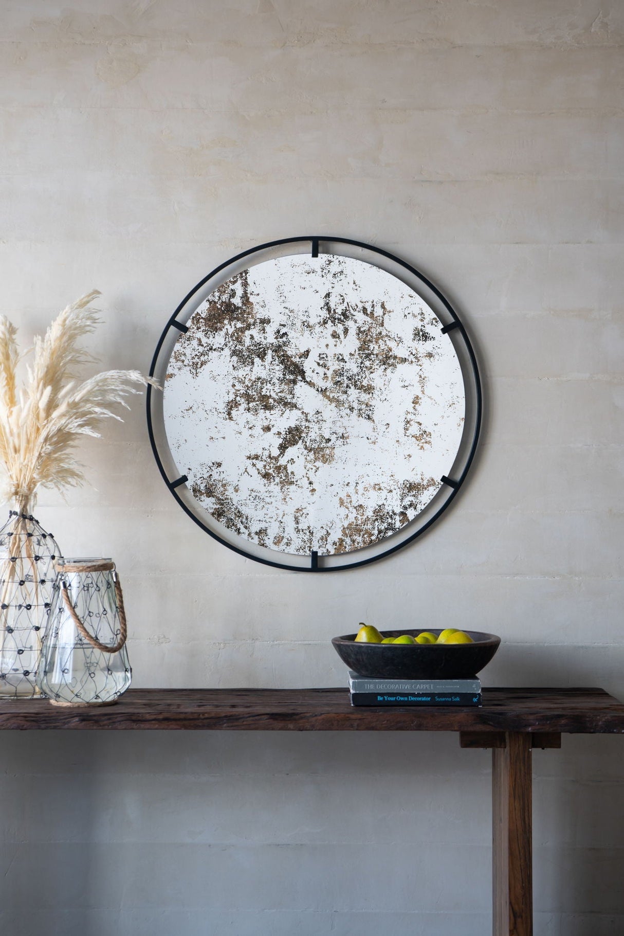 Theodor - Mirror With Industrial Design Round Mirror With Metal Frame For Wall Decor & Entryway Console Lean Against Wall - Black
