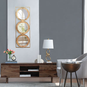 3 Mirror Piece Wall Mirror InRectangular Frame, Home Wall Decor For Bedroom Living Room - Brown