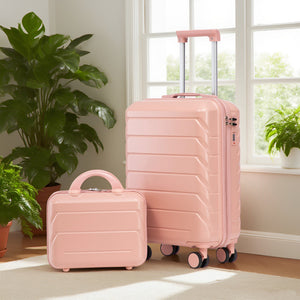 ABS 2-Piece Luggage Set with Spinner Wheels and Combination Lock - Pink