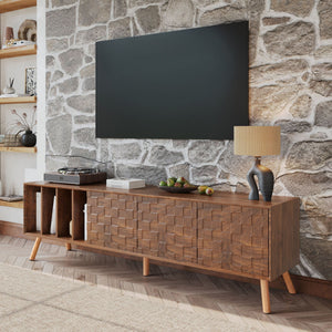TV Stand Cabinet For Living Room, Fits TVs Up To 80" - Walnut