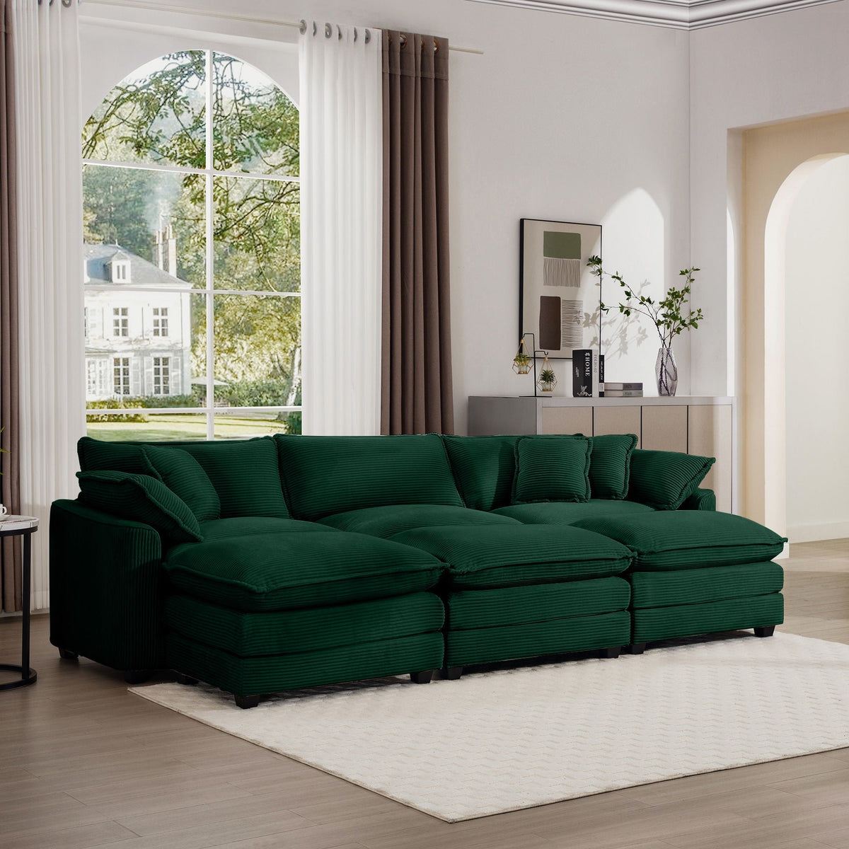 Modern Modular Cushion Sofa Set with Ottoman - Fabric, Multiple Colors