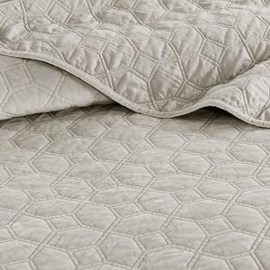 3 Piece Velvet Quilt Set Ivory Full/Queen