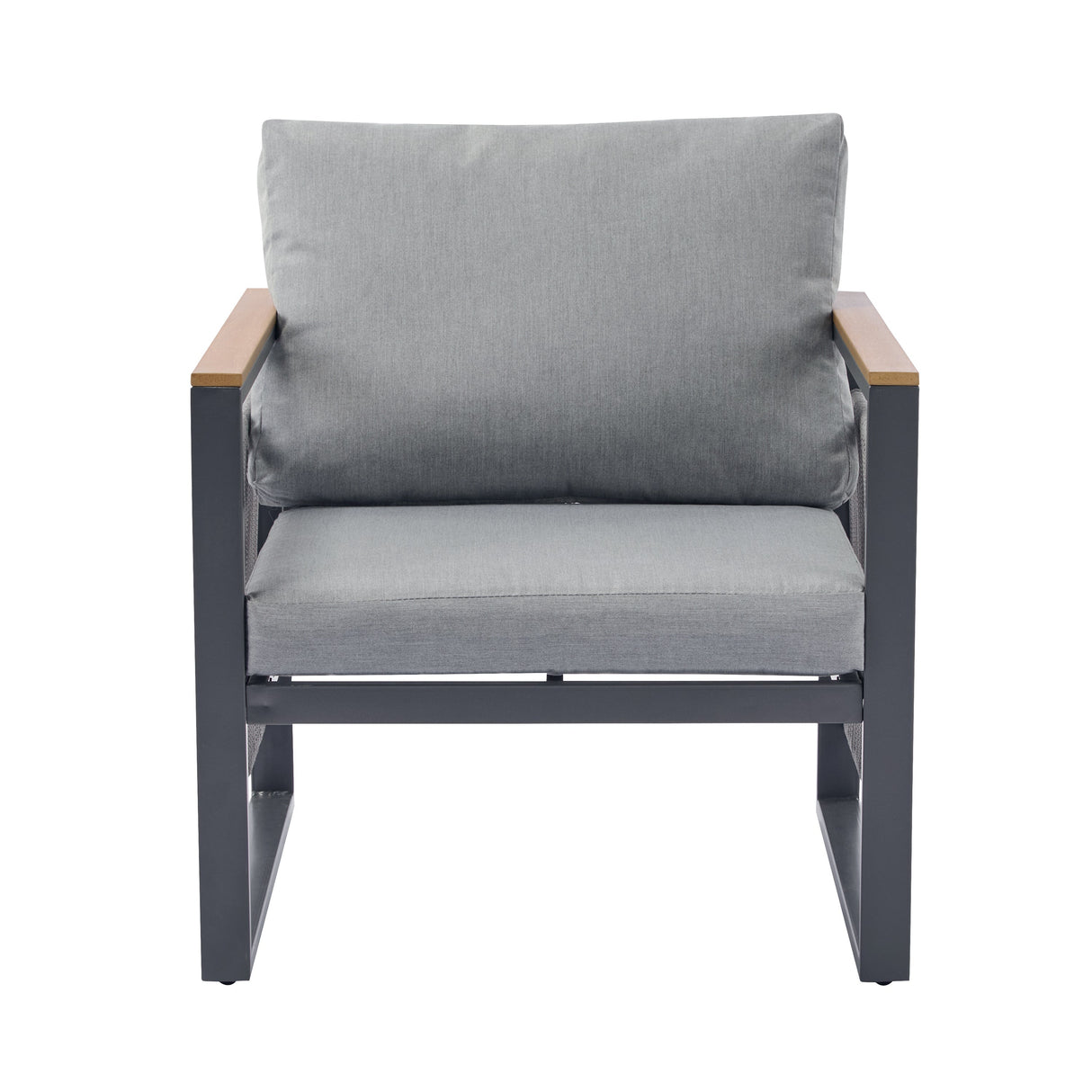 4-Piece Outdoor Metal Patio Furniture Set with Cushion - Grey & Natural