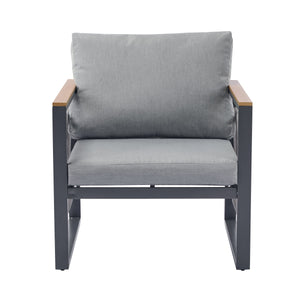 4-Piece Outdoor Metal Patio Furniture Set with Cushion - Grey & Natural