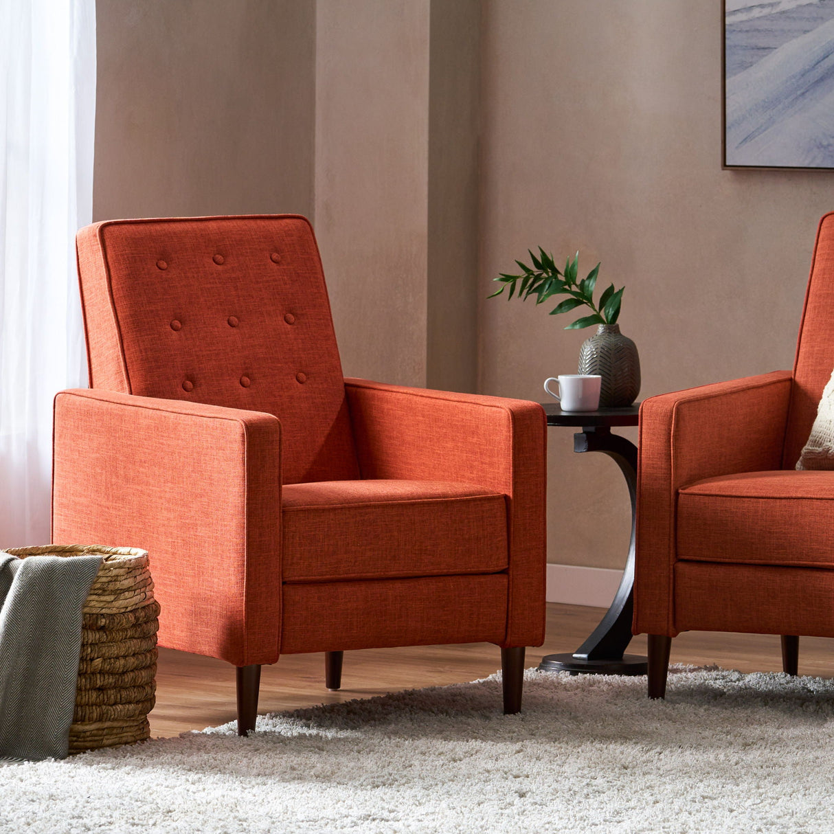 Mid-Century Modern Recliner With Button Tufted Waffle Stitch