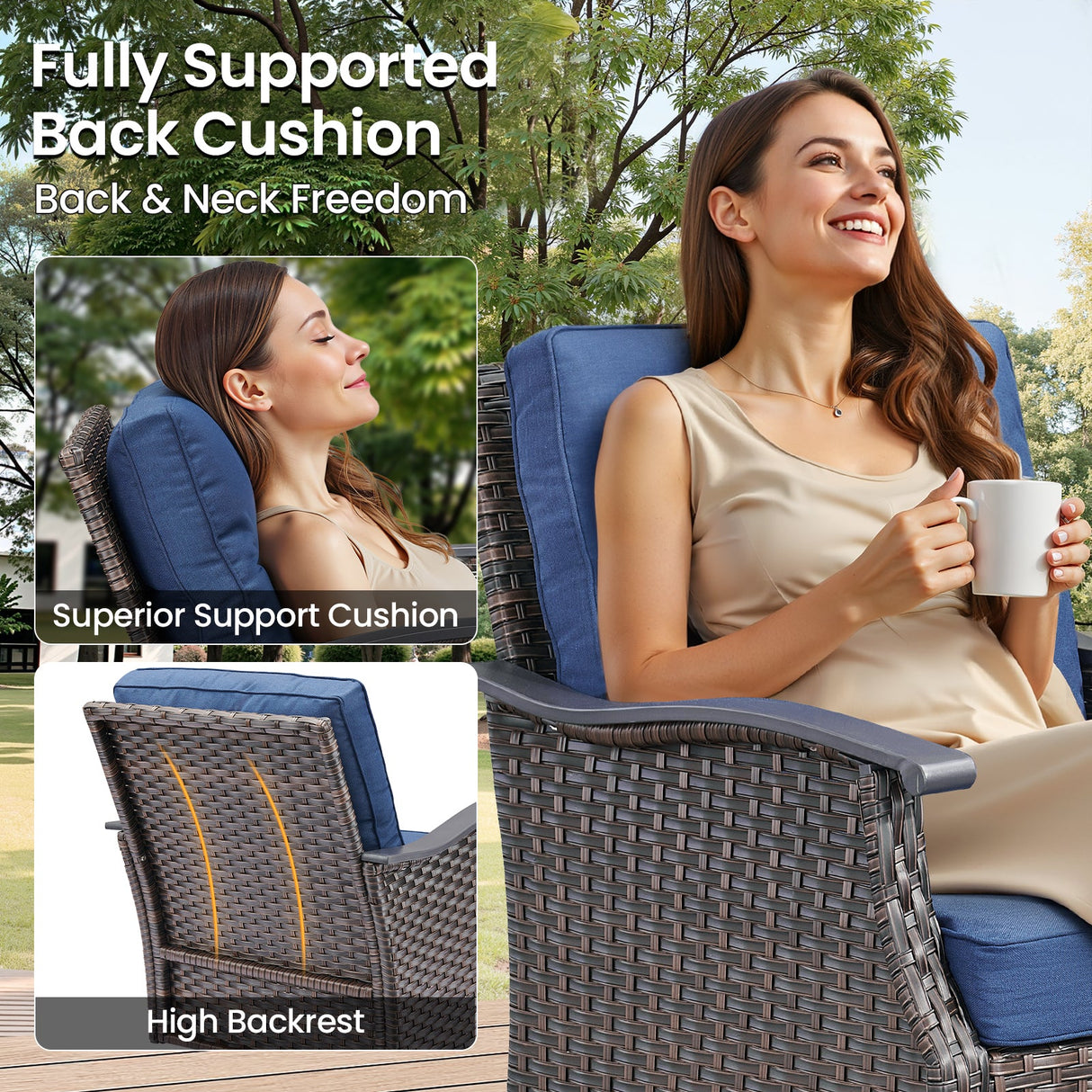 Outdoor Gliding Wicker Chairs Set of 2, PE Rattan Patio Glider Chairs