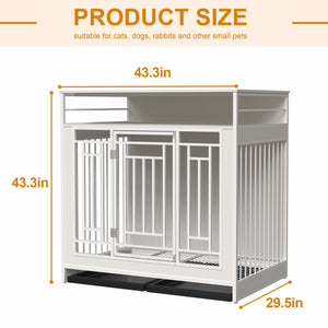 43.3 Inch Wooden Dog Crate Furniture with Divider and Storage