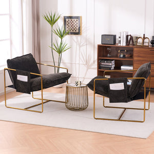 Upholstered Hanging Armchair With Arm Pocketsmetal Frame (Set of 2), Plated Craftsmanship, Crushed Foam Cushions And Skin-Friendly Woven Fabric For Living Room And Bedroom